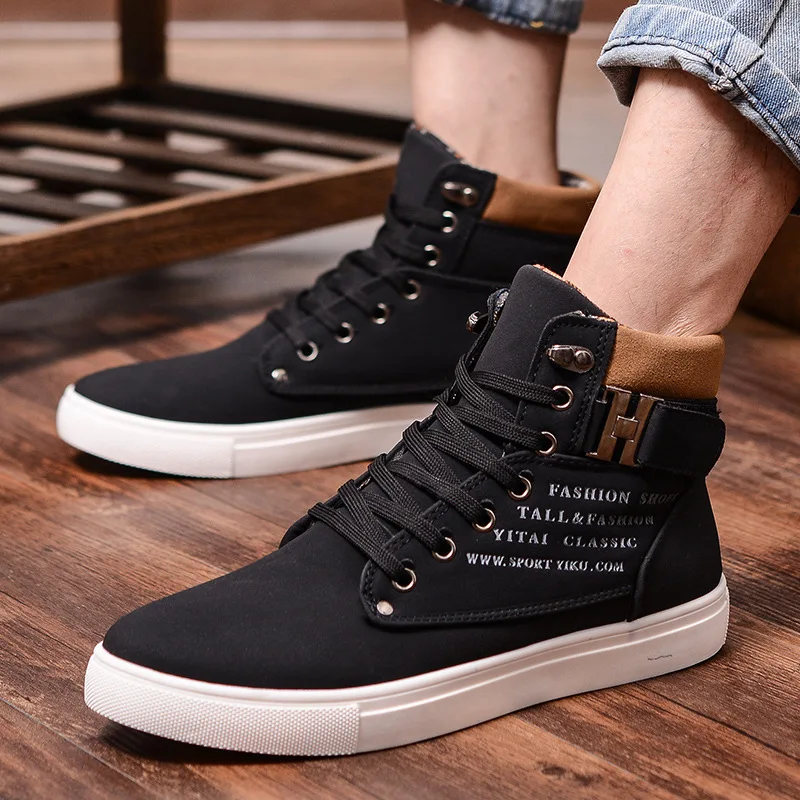 

Men's Sneakers 2022 Autumn And Winter Matte Leather High Top Men's Shoes Large Size Size 47 Retro Casual Men's Boots