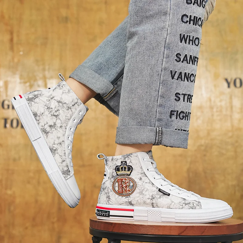 HKDQ High Top Canvas White Sneakers Man Fashion Casual Flat Designer Shoes Men Street Outdoor Breathable Non-slip Men's Sneakers 2