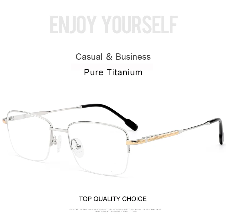 Krasivyy Halbrand-Brillengestell aus reinem Titan für Herren, ultraleichte europäische Markenbrille, Herrenbrille, Frankreich, Halbrand-Optikbrille – Detail 1