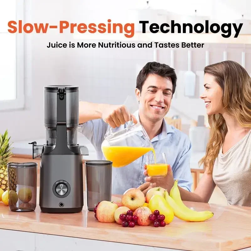 Cold Press Juicer, JoyBear Slow Masticating Machines with 4.3" Extra Large Feed Chute, Fit Whole Fruits & Vegetables, 4