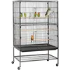 Metal 52" Large Rolling Bird Cage with 3 Perches and 4 Feeders, 1