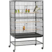 Metal 52" Large Rolling Bird Cage with 3 Perches and 4 Feeders, 1
