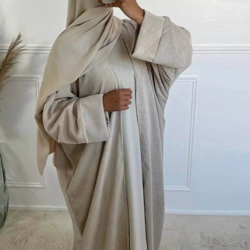 

Corduroy Open Abaya for Women Autumn Winter Batwing Sleeve Islamic Clothing Coat Cardigan Turkey Muslim Long Dress Ramadan