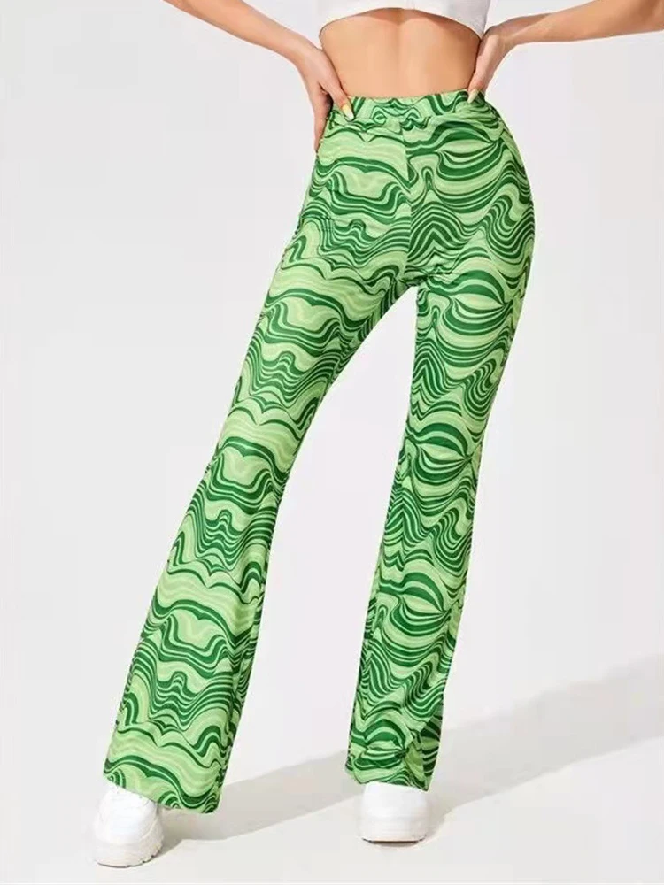 

New Water Ripple Wide Leg Sport Pants Women High Waist Stretch Flare Pants Broad Leg Dance Yoga Pants Long Trousers Sports Wear