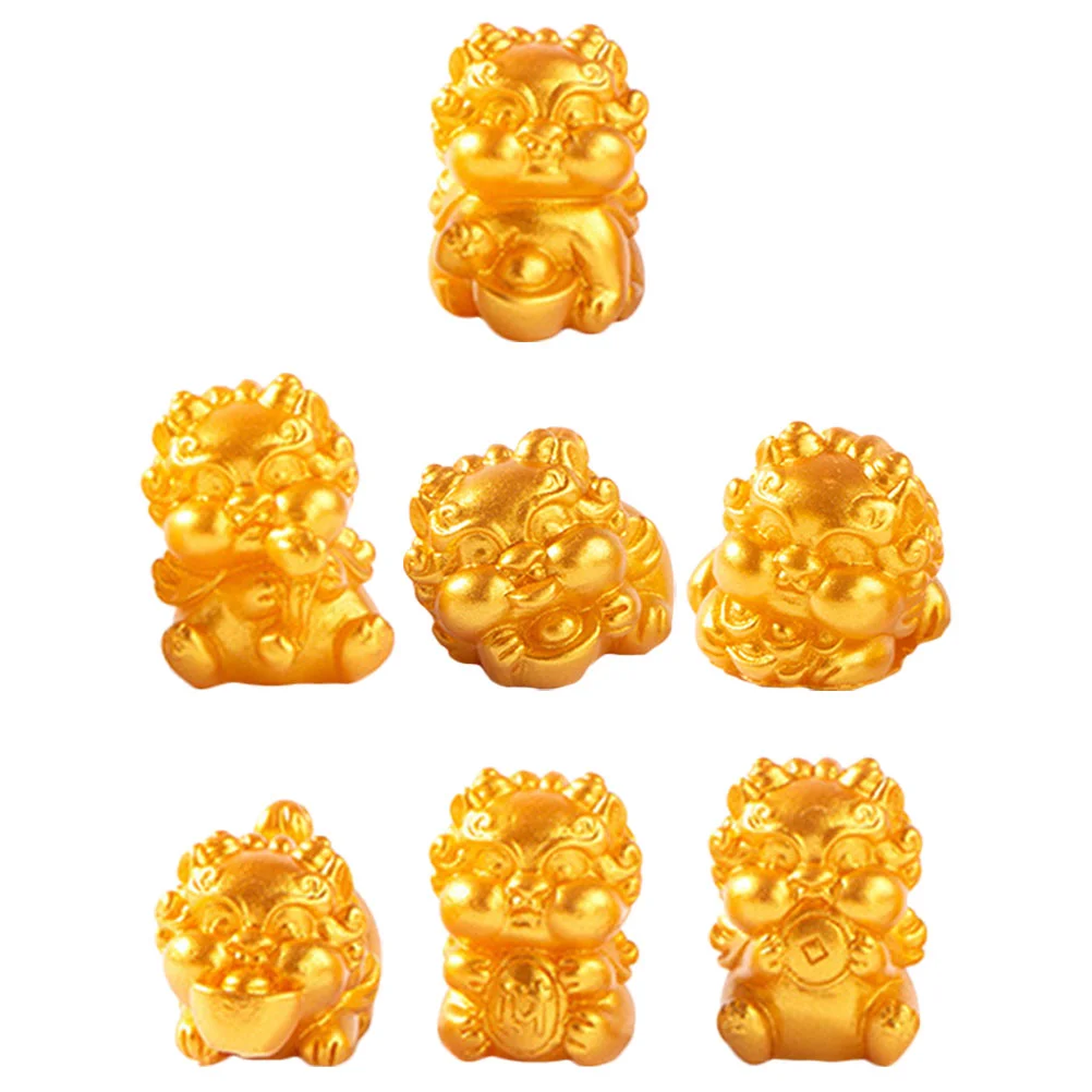 

7pcs Retro Resin Animal Statue Retro Sculpture Auspicious Beast Figure Animal Ornament
