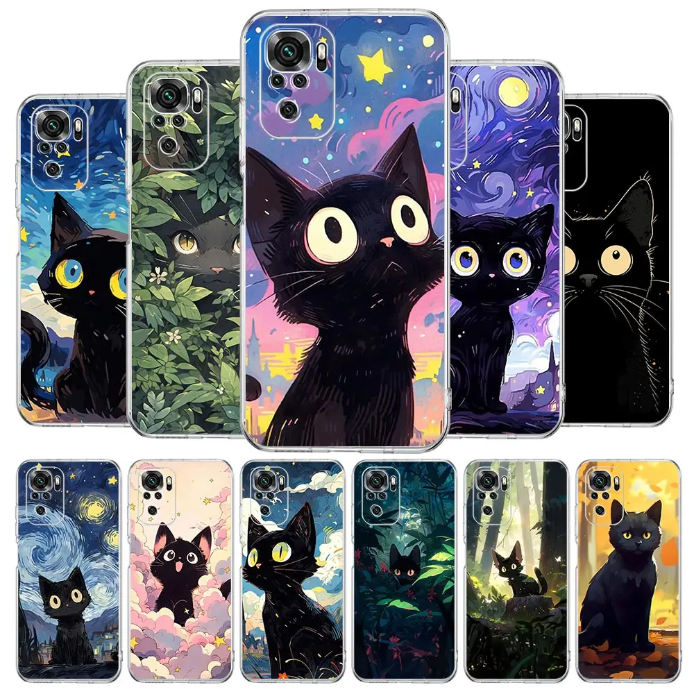 Artistic Black Cat Starry Night Phone Case Cover