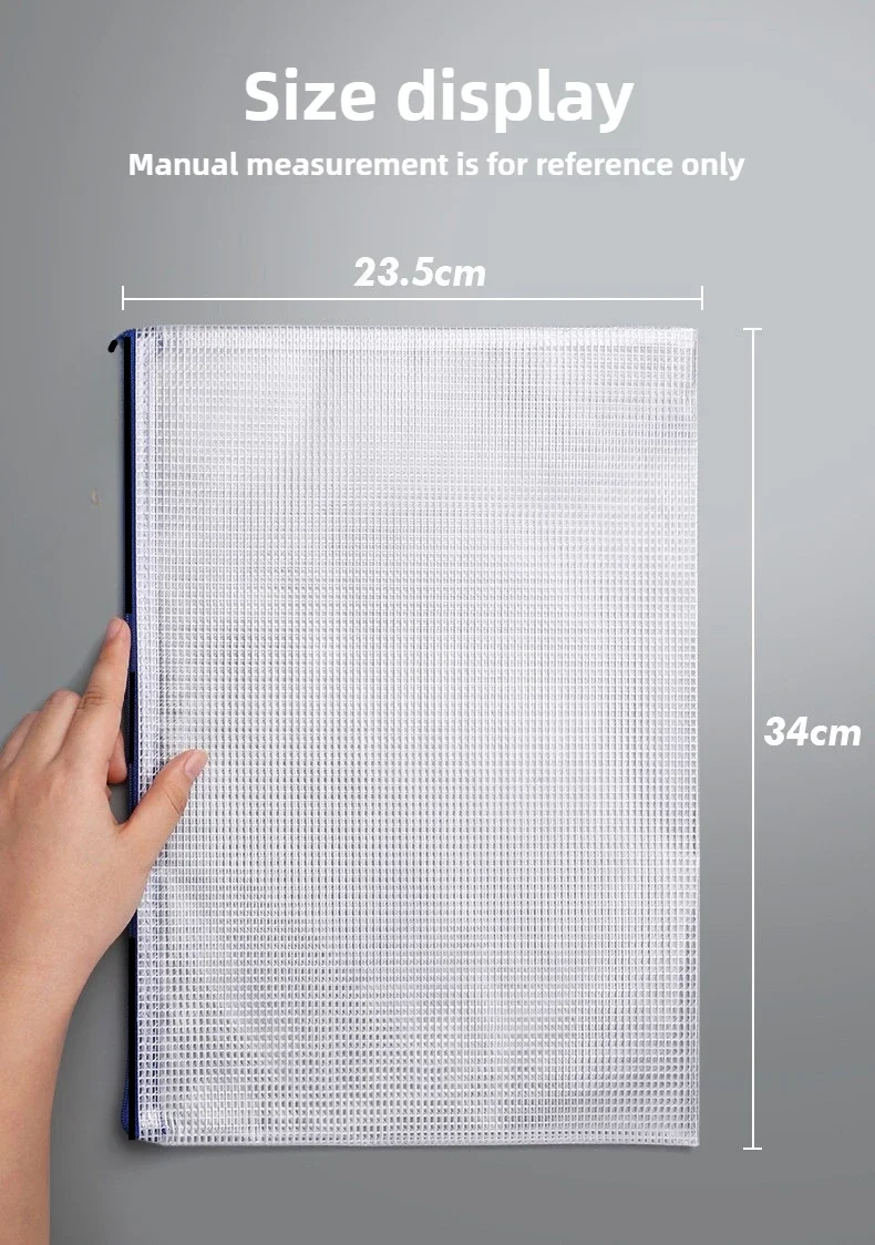 A4 Clear Mesh Zipper Pouch Waterproof Document Bag for School Office Paper Organizer Storage, Art Craft Supplies Holder,