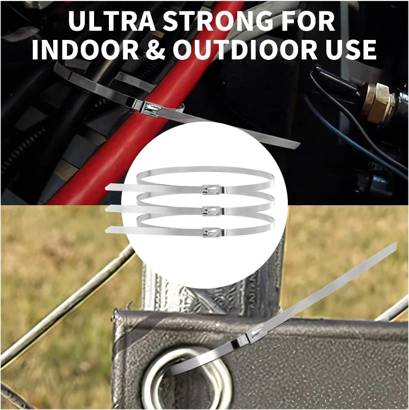 500/20Pcs Stainless Steel Cable Tie Reusable Self-locking Fastening Ring Metal Zip Ties Wire Cable Organizer Exhaust Wrap Straps - Image 5