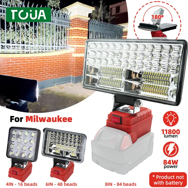 For Milwaukee 18V Li-ion Battery LED Work Light 4/5/8 inch Flashlight Portable Emergency Flood Lamp Camping lamp
