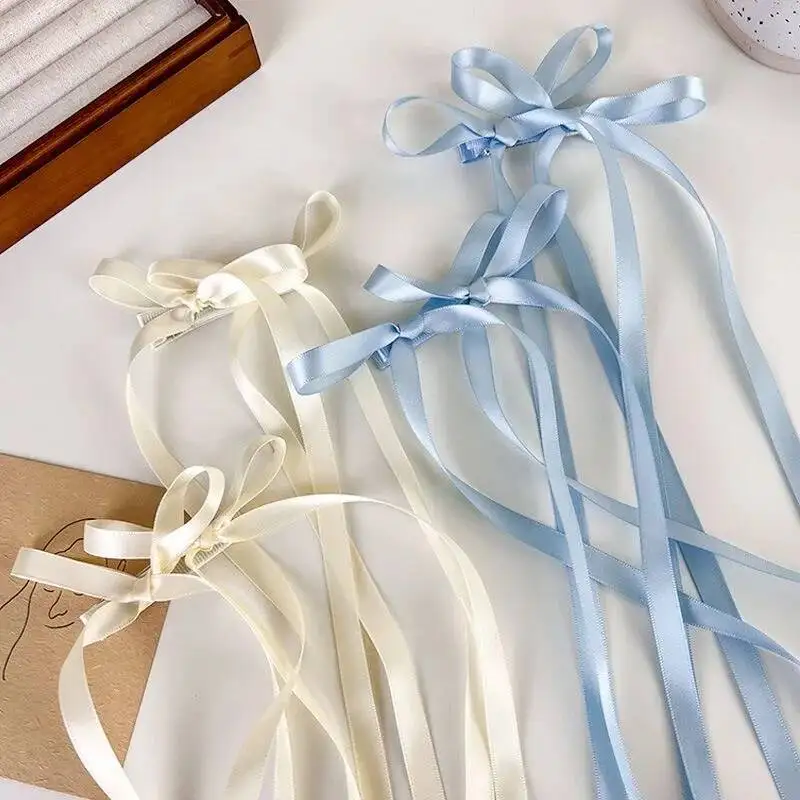 Koreanische Spitzen-Haarspange mit Schleife, trendige lange Haarspange mit Band, Haarband für Frauen und Mädchen, geflochtene Hochzeits-Haaraccessoires – Detail 7
