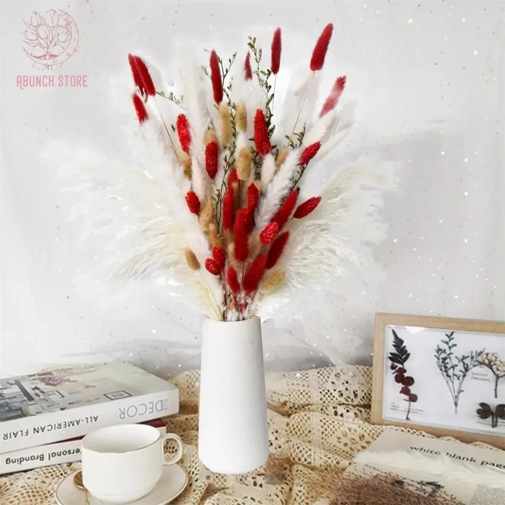 

90PCS Nature Pampa Dried Flower Christmas Diy Bouquet Wedding Party Decorations Bunny Tails Grass Garden Photography Props Decor