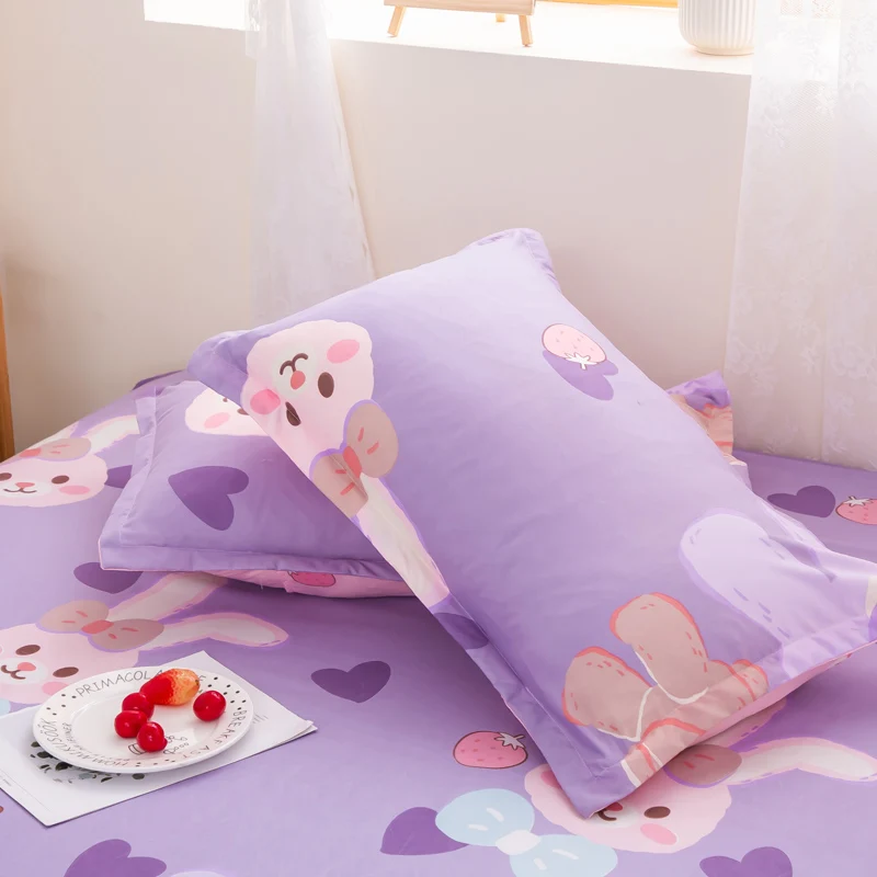 1pc Purple Color Bed Fitted Sheet for Double Bed Rabbit Printed Cartoon Kids Bed Sheet lençol de cama casal (without pillowcase) 4