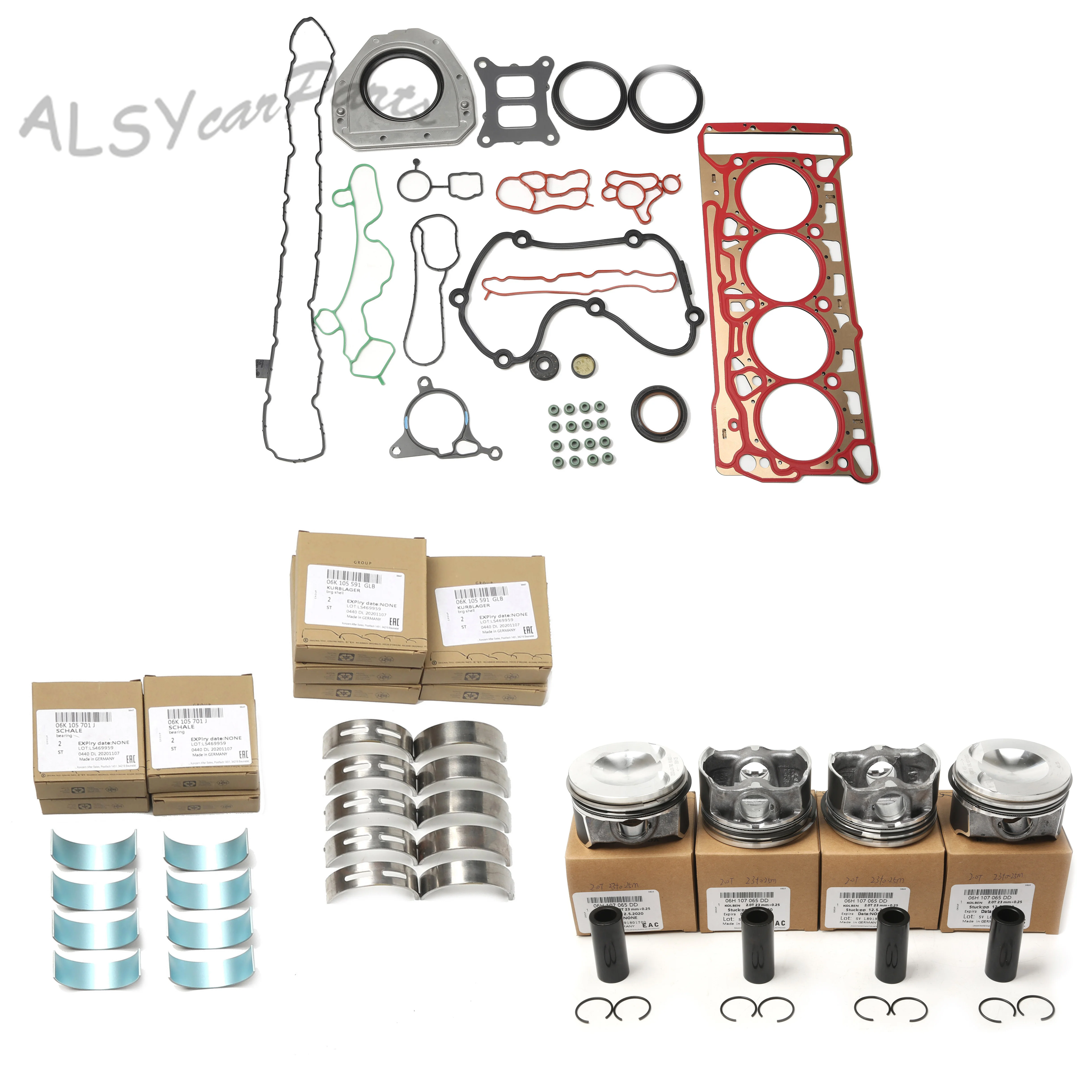

Engine Repair Kit Pistons +0.25MM 06H107065DD For VW GOLF V PASSAT CC B6 TRANSPORTER Audi A3 A5 Q3 TT Skoda SUPERB II 06J103383R