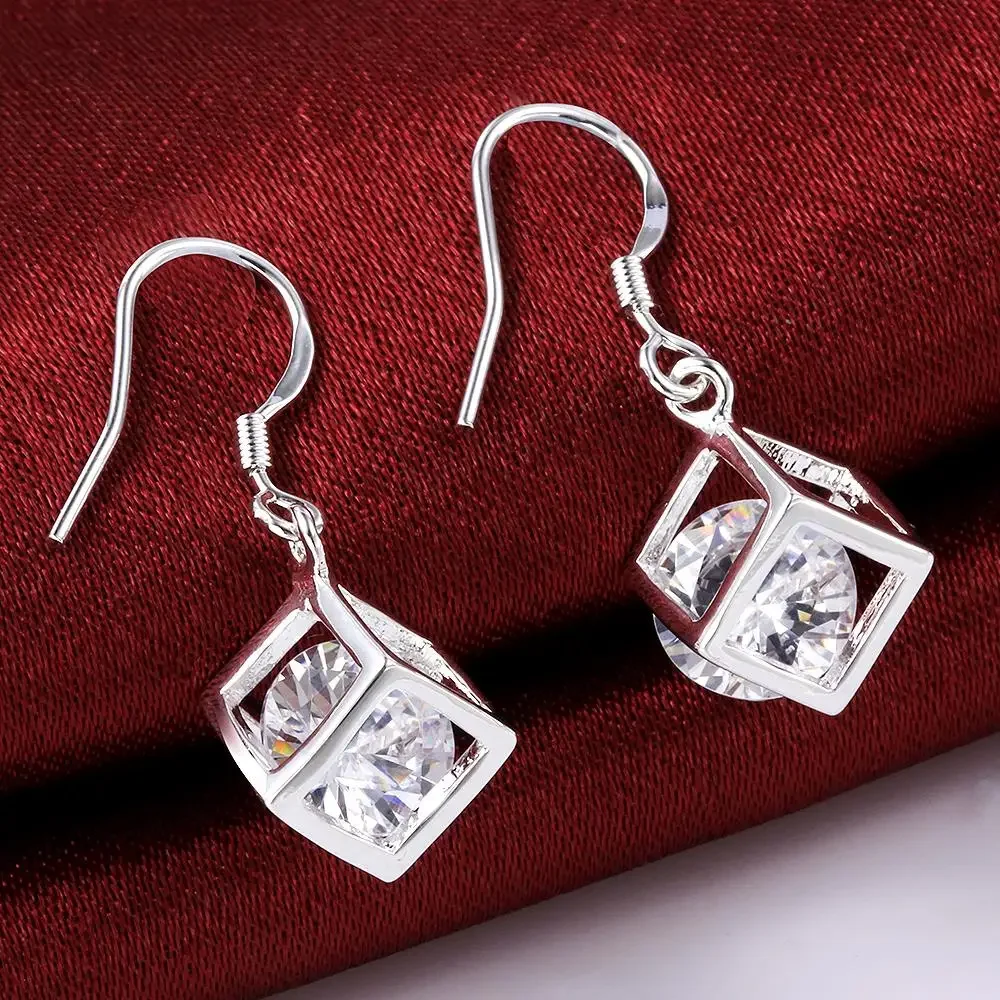 Hot Pretty 925 Sterling Silver noble Crystal lattice Earrings for Women Sweet romantic wedding party Jewelry Holiday gifts