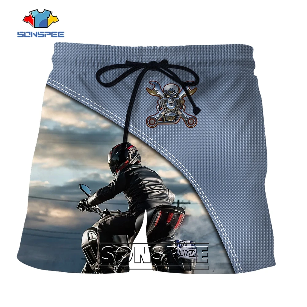 SONSPEE Fashion Motorcycle Pattern 3D Print Street Shorts Men Women Hip Hop Motorcycle Rider Harajuku Plus Size Kids Streetwear