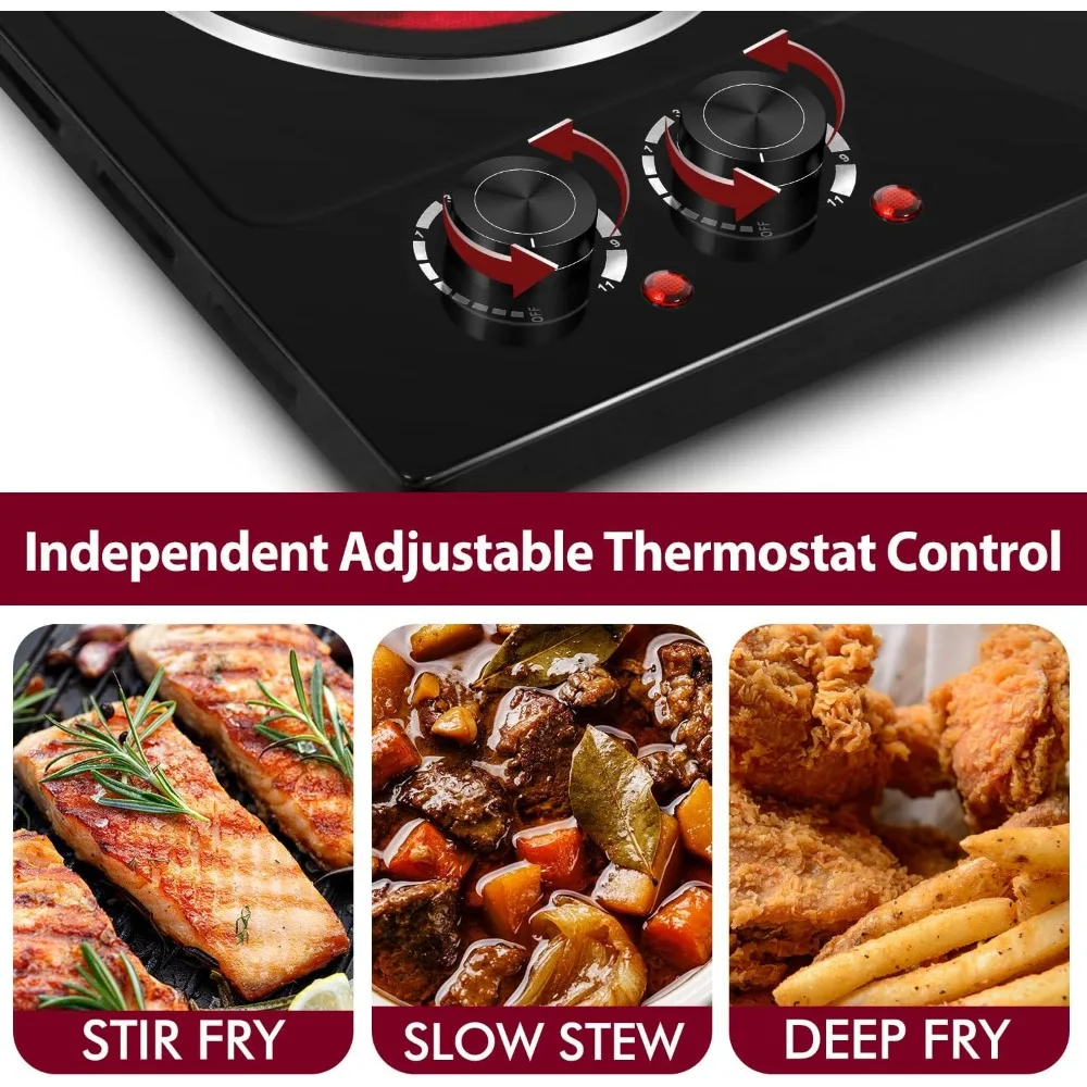 Burner, 1800W Ceramic Electric Hot Plate for Cooking, Dual Control Infrared Cooktop, Portable Countertop Burner, Glass P 4