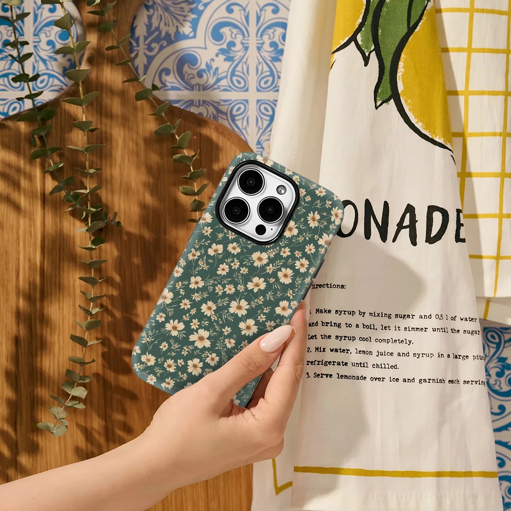 Luxury Double-Layer Green Floral Phone Case Cover