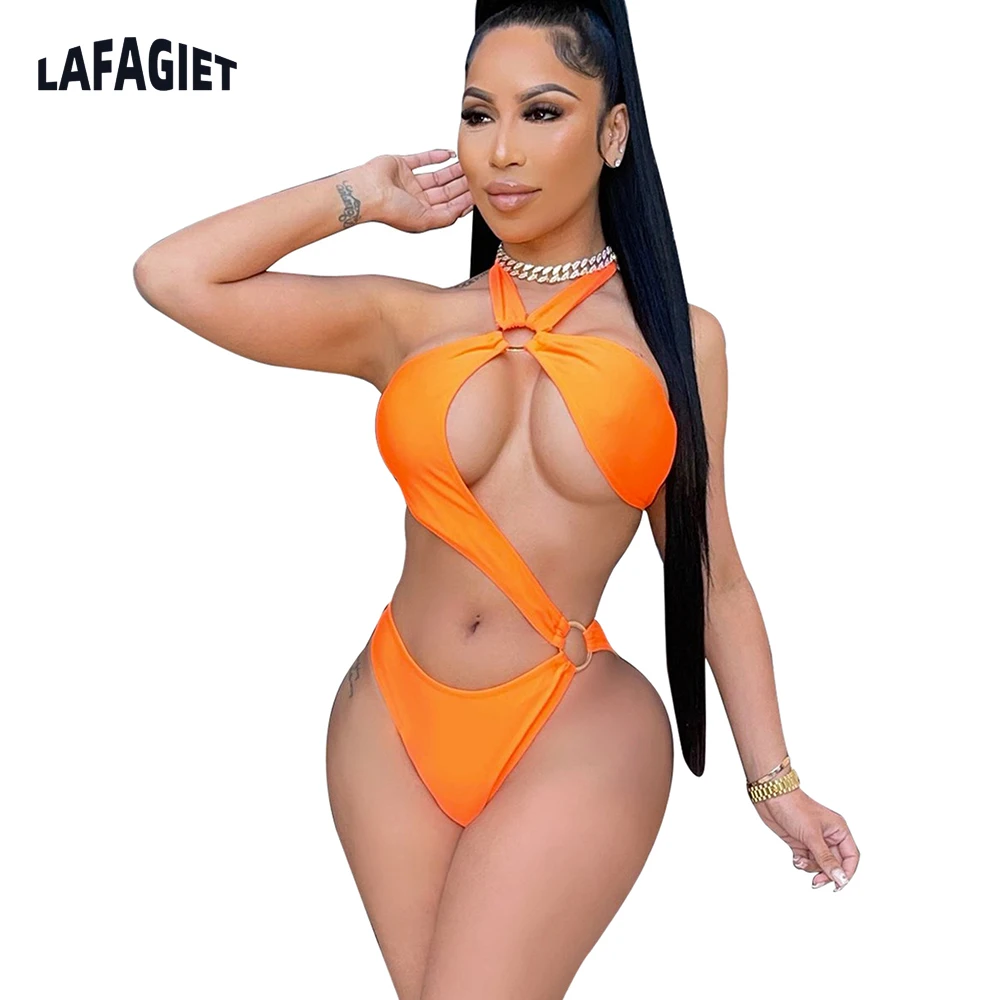 

New Women Bikini Set Sexy Solid Color Hanging Neck Large Low Waist Integrated Beach Swimsuit Summer Hollow Out Female Swimsuit