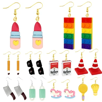 여성용 레진 드롭 귀걸이, 재미있는 맞춤형 귀걸이, 귀여운 소녀 선물, 아이 립스틱, 마우스 풍선 빌딩 블록
