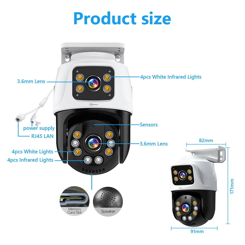 Movols 6MP POE Security Camera System Dual Lens PTZ Two Way Audio POE Surveillan