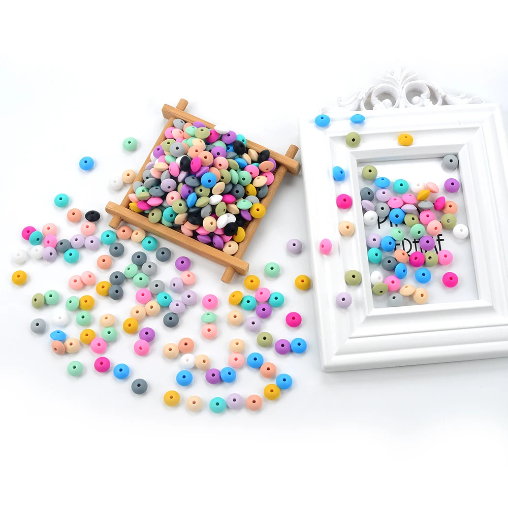 Silicone Teething Beads LOFCA 50pcs 12mm Silicone Lentil Beads Baby Teething Beads BPA-Free Food Grade Making Baby Oral Care Pacifier Chain Accessorise