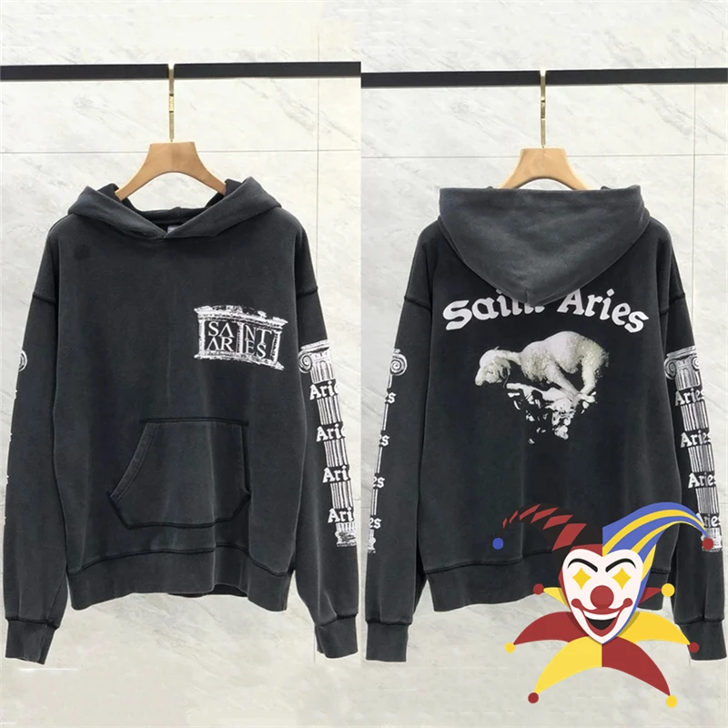 

Heavy Fabric Saint Michael Aries Hoodie Men Women Best Quality Vintage Gray Pullover