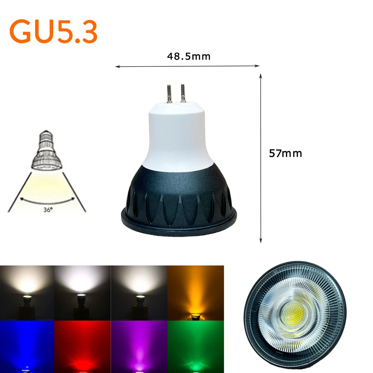 5Pcs LED COB Spotlight Bulbs Dimmable GU10 MR16 10W 36 Degree Beam Angle 110V 220V 12V 24V Black Shell Lamps Replace Halogen