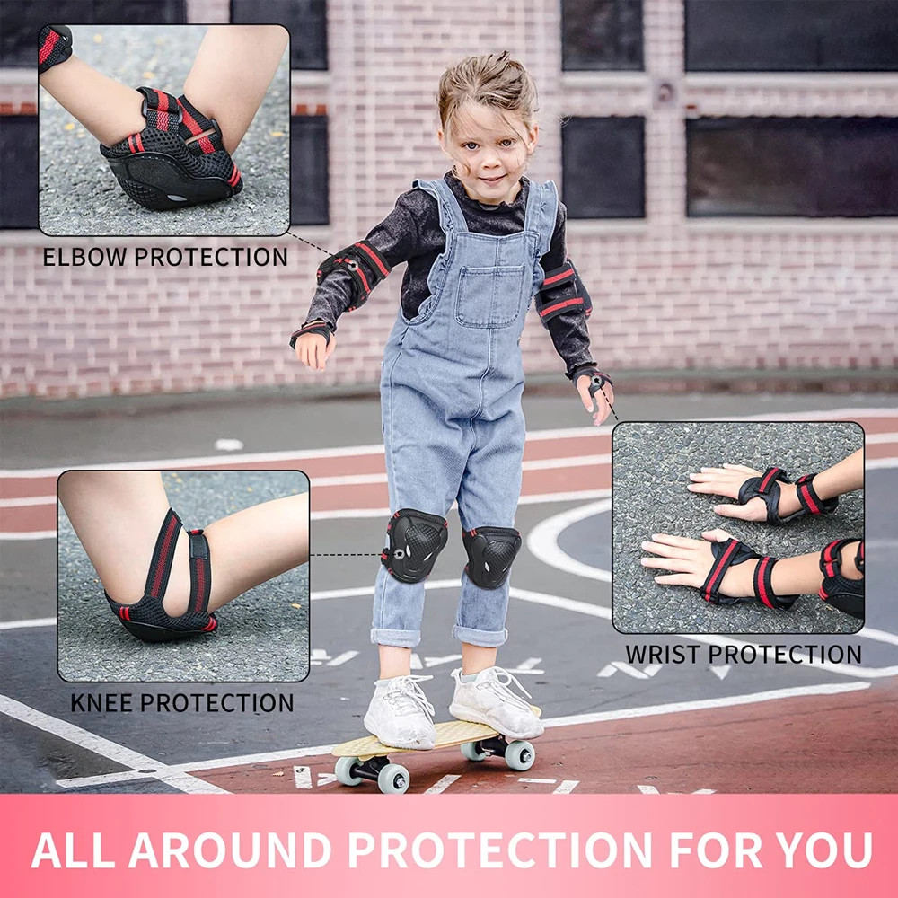 7Pcs/Set Kids Roller Skating Bicycle Helmet Knee Wrist Guard Elbow Pad Set For Children Cycling Sports Protective Guard Gear Set Knee Pad Elbow Pads Protective Gear Set Wrist Guards