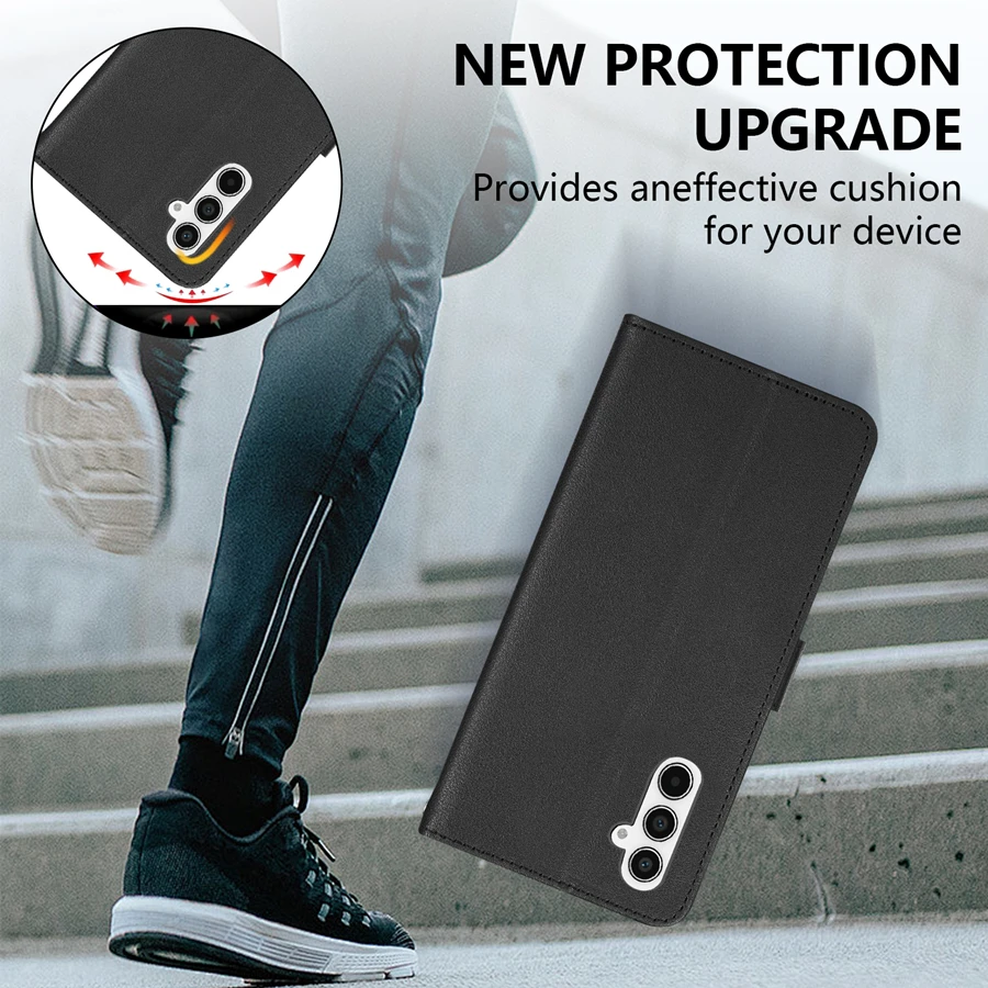 Leather Wallet Case with Card Slot, Photo Frame, and Magnetic Flip Kickstand - Shockproof Cover