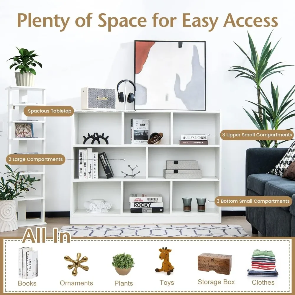 8-Cube Bookcase, Wood 3 Tier Open Storage Bookshelf,for Living Room, Study, Reading Nook, 48 X 12.5 X 36 4