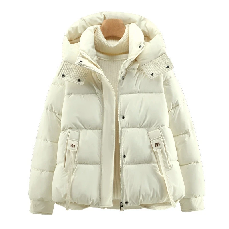 2026 Women's Winter Short Padded Coat hooded Thick Warm Loose Long Sleeve Puffer Jacket Elegant Oversized Down cotton Outerwear