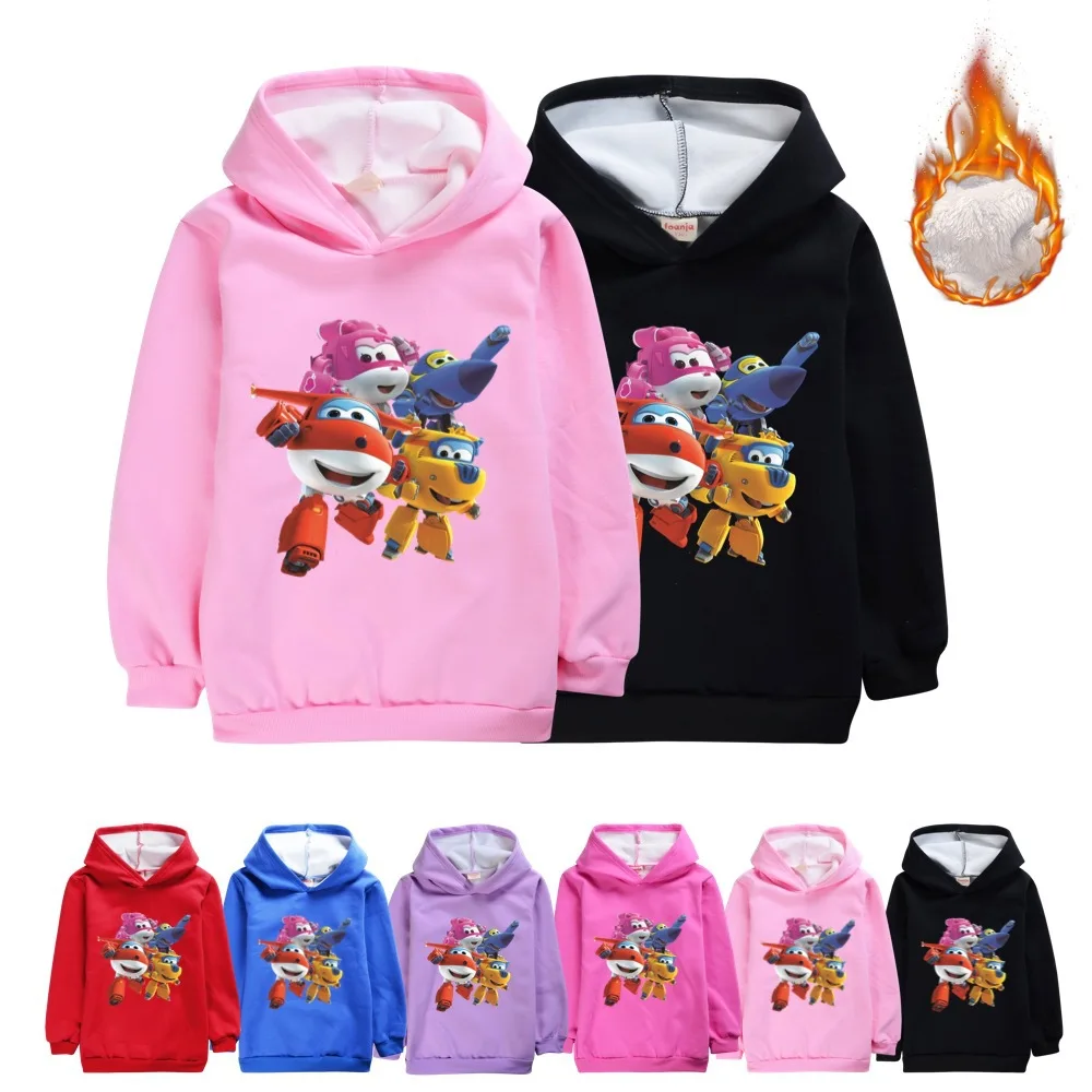 

Super Wings Hoodie Kids Jett Clothes Children Winter Thick Pullover Sweatshirts Boys Cartoon Blouse Baby Girls Warm Fleece Coats