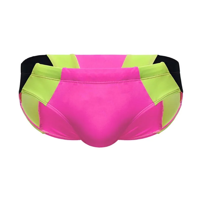 Mens Sexy Bikini Swim Briefs Color Block Low Waist Breathable