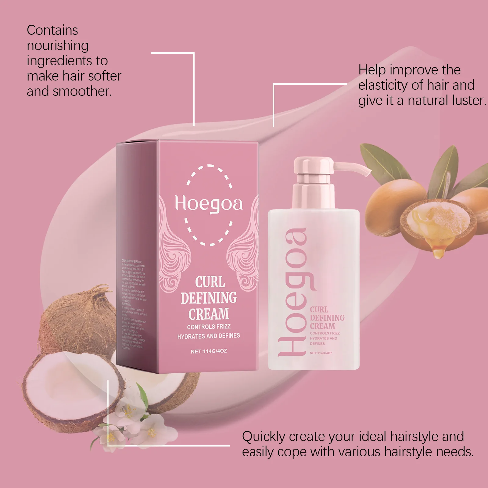 Hair Curling Cream Hair Elastin Enhancer Lasting Shiny Prevent Frizz Defines Curls Smoothing Moisturizing Volumizing Cream