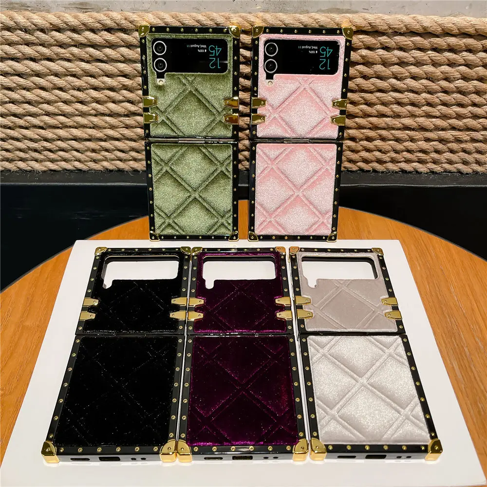 Winter Style Soft Touch Square Fur Case For Samsung Galaxy Z Flip 5 Zflip 4 3 Shockproof Plating Cover Coque_voghion.com