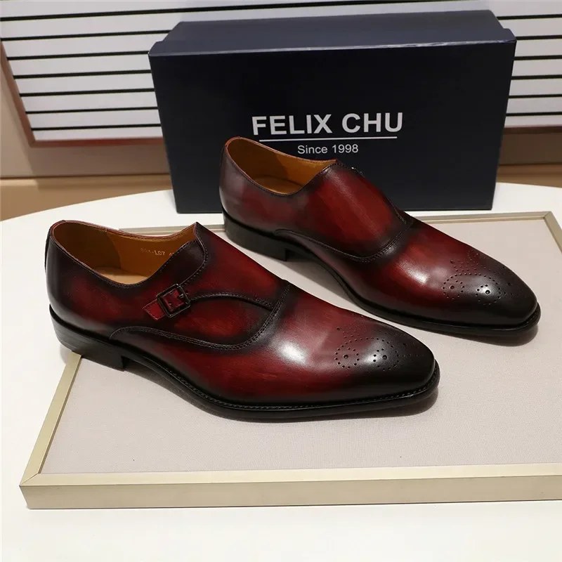 European Style Gentleman Monk Strap Formal Shoes-3 Colors Pointed Toe Men's Dress Loafers with Buckle Strap for Parties