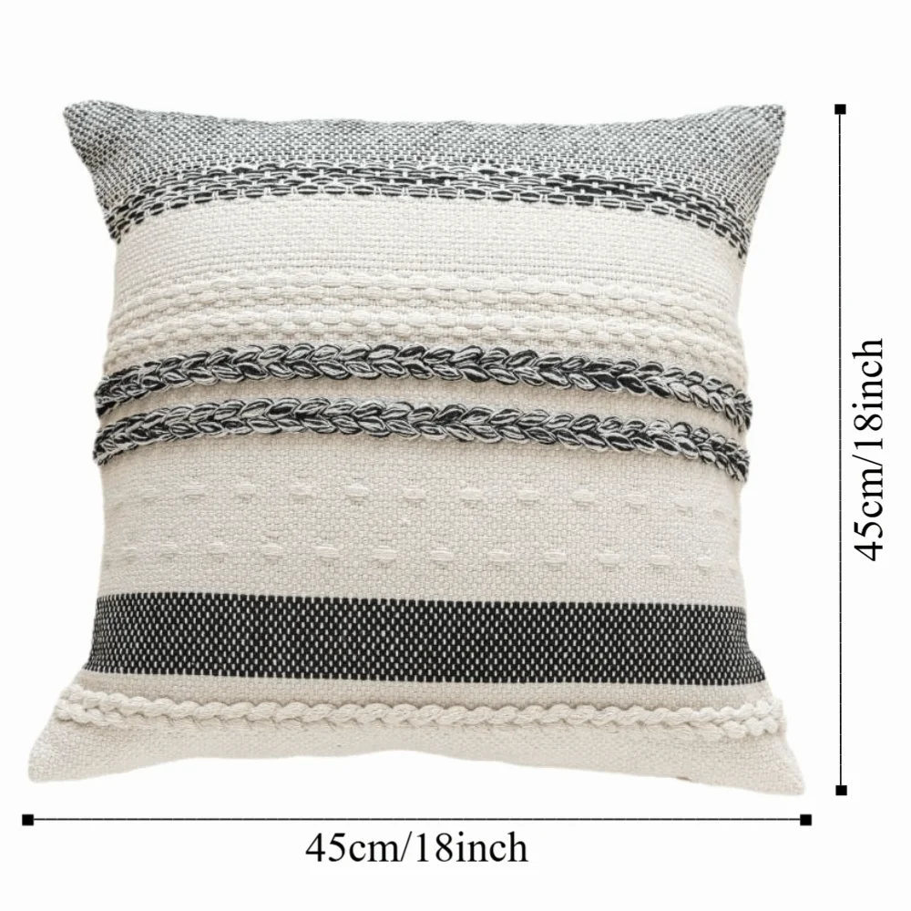 Boho Striped Textured Decorative Throw Pillow Covers - 18x18 Inch