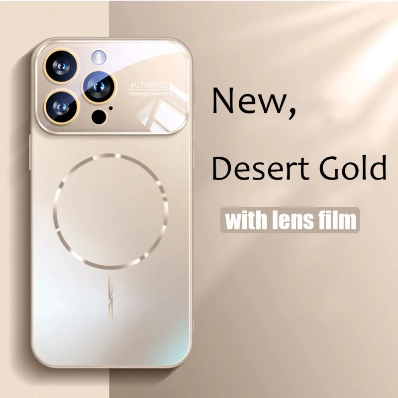 التيتانيوم الأصلي حافظة هاتف مغناطيسي آيفون 17 16 15 14 برو ماكس ل Magsafe نافذة كبيرة حامي عدسة ماتي PC الغلاف الصلب