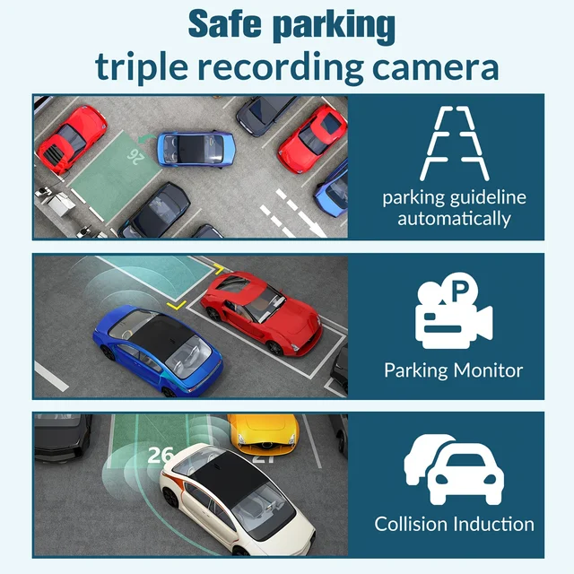 Caméra de tableau de bord à 3 canaux pour voitures, boîte noire, enregistreur vidéo 1080P, caméra de recul pour véhicule, DVR, accessoires de voiture 6