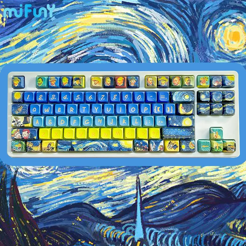 

MiFuny Keycap Set 136keys Van Gogh Starry Sky Artisan Keycap Original Cherry Profile PBT Art Custom Key Caps Mechanical Keyboard