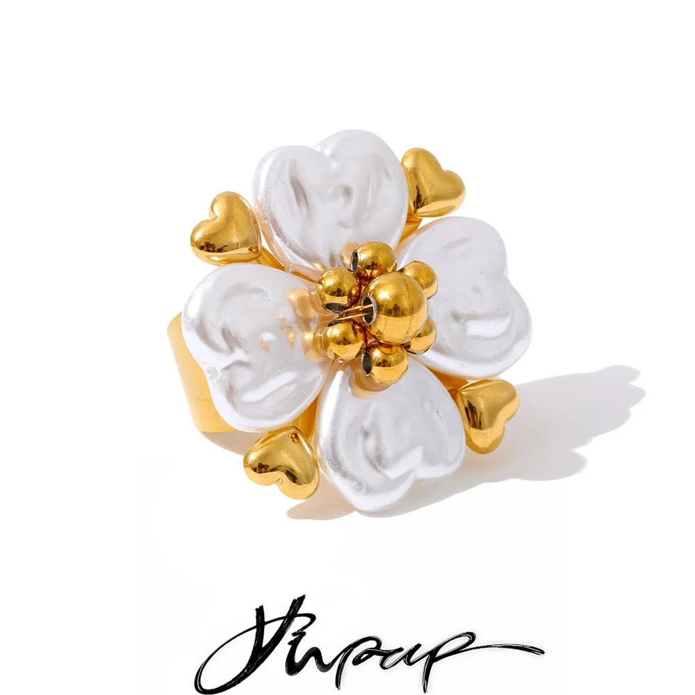 Yhpup Ring Stainless Steel Imitation Pearls