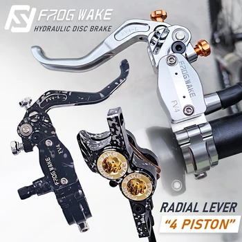 Kit freno a disco idraulico per mountain bike FV4-L Frog Wake con rotori da 180 mm Pinze a pressione olio a 4 pistoni in alluminio Leva radiale