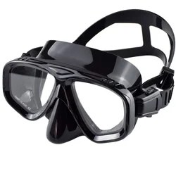 Wide-View Silicone Snorkel Mask with Tempered Glass Lens and Adjustable Strap (AllBlack)