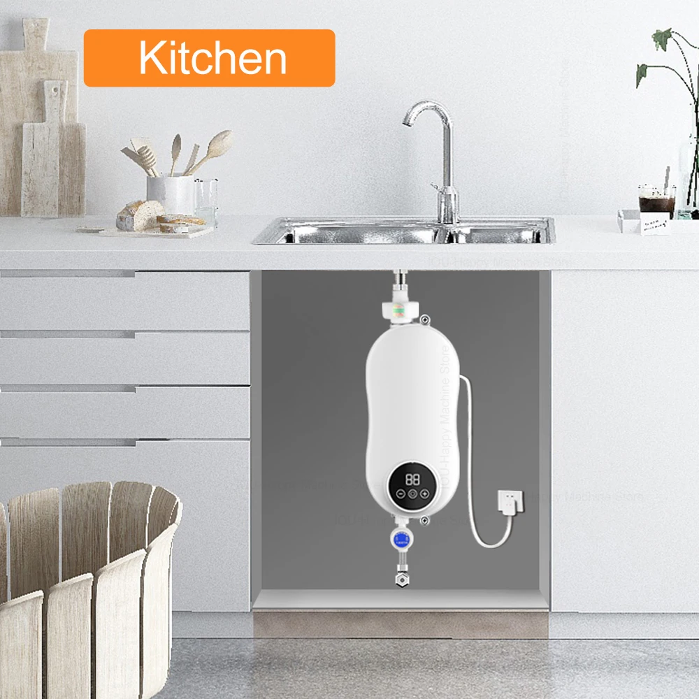 Mini 4500W Instant Tankless Electric Hot Water Heater Baie Bucătărie Instant Heating Robinet Cerere Încălzitor de apă cu LED-uri Ștecăr UE_voghion.com