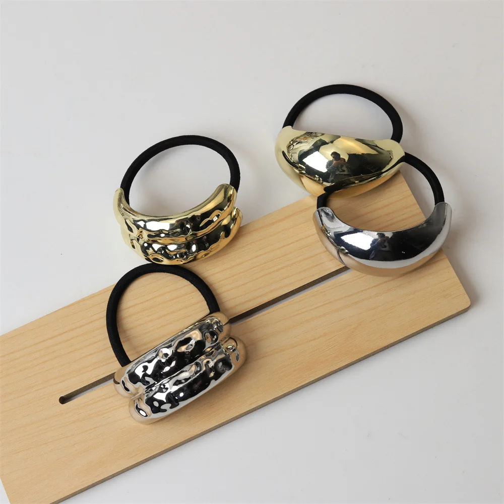 Gold Color Dome Cuff Hairband Glossy Double Arch Elastic Ponytail Hair Pin Ties Rope Headwear Jewely Accessories Gift hair accessory jewelry accessories