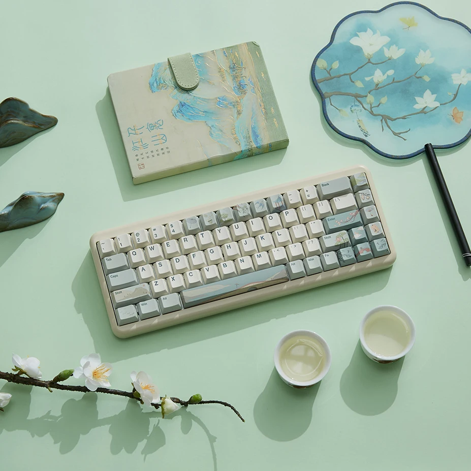 Yunzii-spring Tea 145 Full-key Dye Sub Pbt Custom Keycap Key-puller para Cherry Gateron mx Switch Teclado Mecânico Gaming
