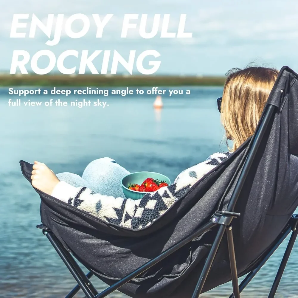 Oversized Rocking Camping Chair, Fully Padded Patio Chair with Side Pocket and Carry Bag, High Back Portable Lawn Recline 4