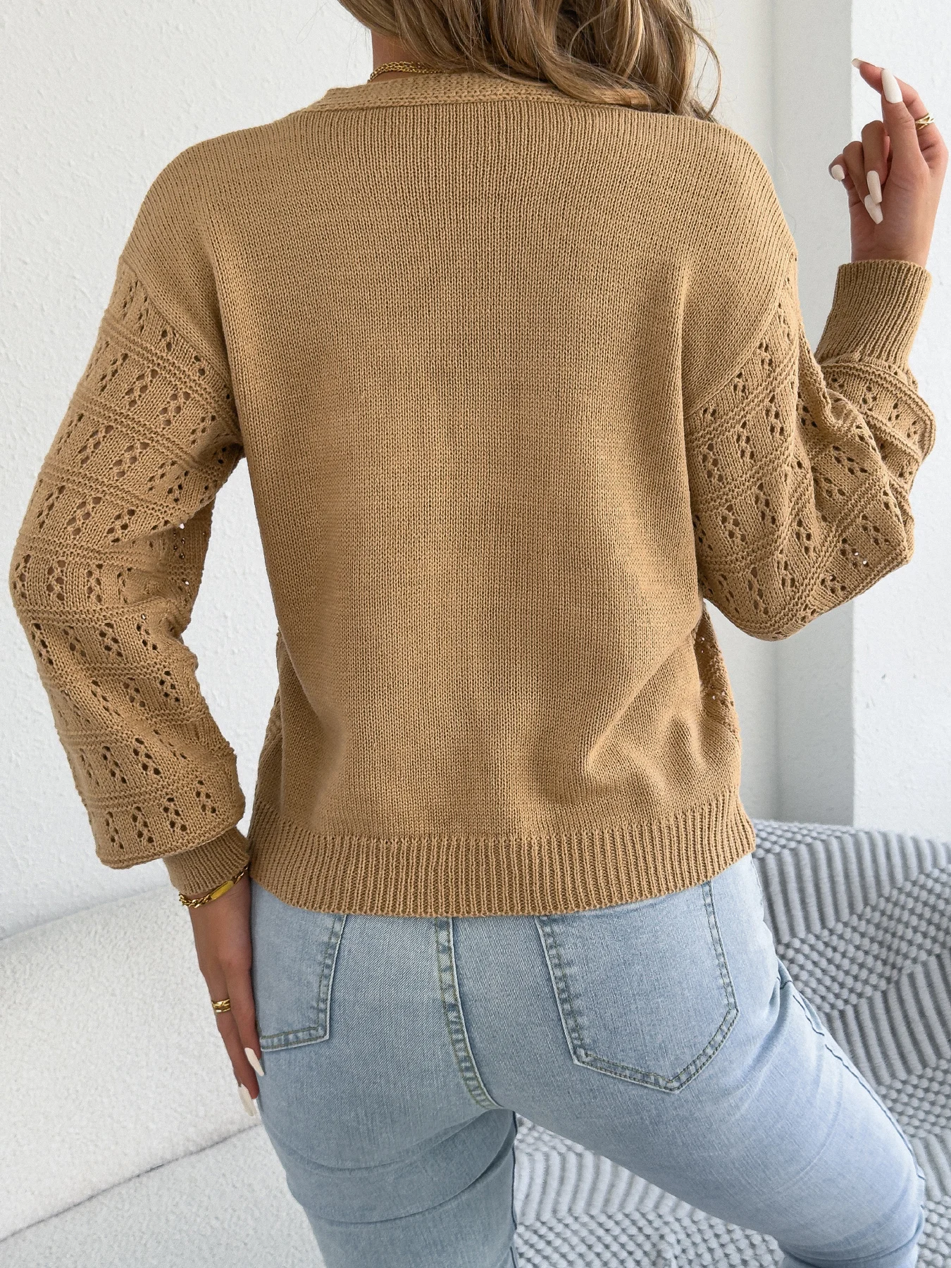 Women Autumn Lace Up Cardigan Sweater Long Sleeve Knitwear