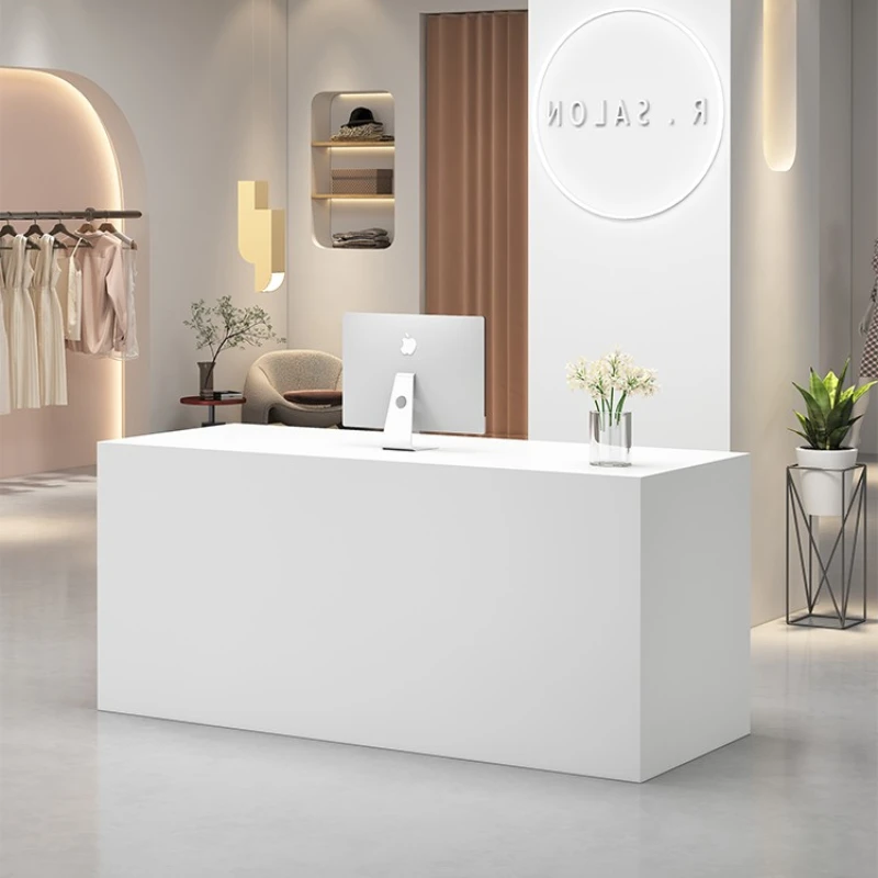 Reception Counter White Desk Beauty Podium Stand Church Salon Supermarket Cashier Counter Comptoire Magasin Luxury Furniture a4 double side magnetic supermarket price label poster frame promotion pop warehouse sign holder stand