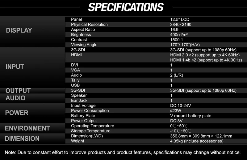 BM120-4KS 12.5'' with carry on 4K broadcast director monitor + suitcase and V B